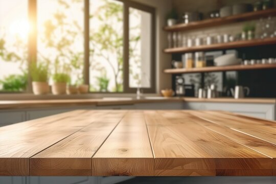 Empty Wooden Kitchen Table Prepared for Product Display