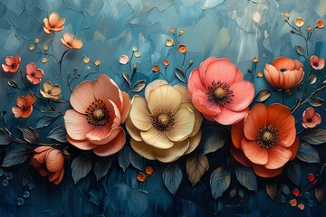 Beautiful floral background. Colorful flowers. Oil painting