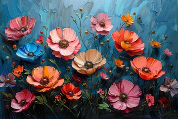 Beautiful floral background. Colorful flowers. Oil painting