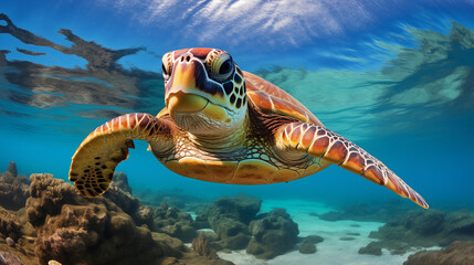 turtle swimming in the beautiful sea