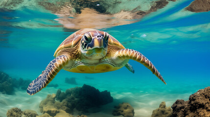 美しい海を優雅に泳ぐ海亀