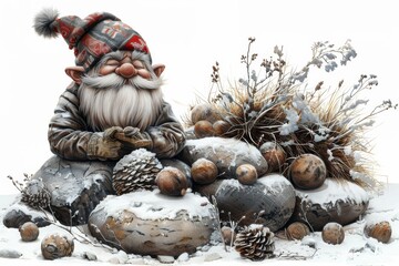 Fototapeta premium Gnome Statue Sitting on Rock Pile