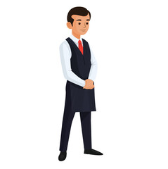 waiter, barista, vector, worker, man, cartoon, restaurant, apron, illustration, cafeteria, cafe, uniform, coffee, character, bartender, male, staff, business, people, isolated, kitchen, work, flat, pe