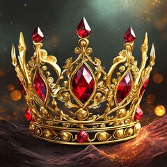 An Imaginary Queen's Crown Made of Gold and Rubies And Titled The Fire Crown