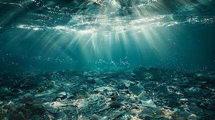 Ocean depths marred by drifting synthetic waste, a tragic reality - obrazy, fototapety, plakaty