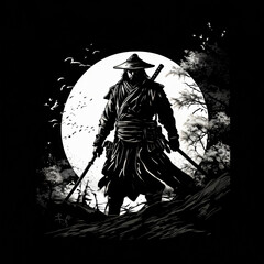 Fototapeta premium silhouette of a samurai wielding 2 swords