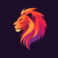 A vibrant, minimalist vector logo of a majestic lion in flat illustration style, exuding beauty and simplicity.
