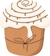 Easter cake with caramel, with white icing, tied with twine. Vector illustration, caramel cake in cute style