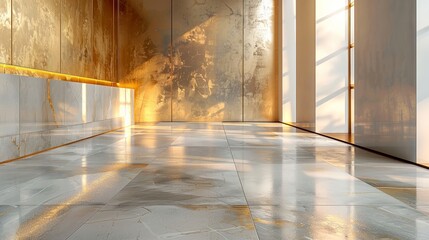 Sleek tiles accented with touches of gold, exuding contemporary elegance