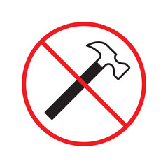 No hammer icon. Forbidden hammer icon. No tools vector sign. Prohibited toolkit vector icon. Warning, caution, attention, restriction label ban flat sign design. No instruments symbol pictogram