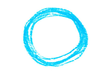 A photo of a circle drawn in blue pencil isolated on white background.