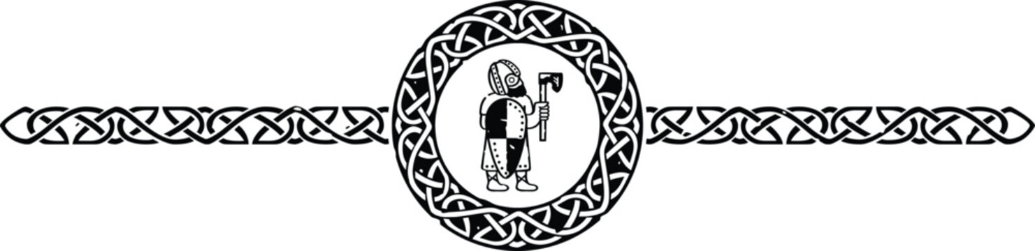 Ornate Celtic Pattern Circle Header with Viking Warrior