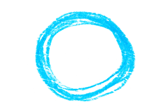 A photo of a circle drawn in blue pencil isolated on white background.