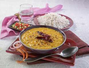 Daal Tadka and Boiled Rice with Salad