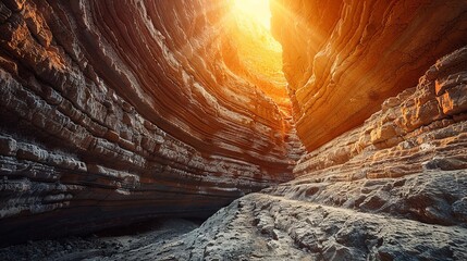 Warm sunlight enveloping the curved walls of an eroded ravine - obrazy, fototapety, plakaty