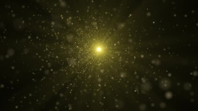 Gold glitter background with sparkle shine light confetti. Abstract motion background shining gold particles. Shimmering Glittering Particles With Bokeh. Seamless 4K loop video 3d animation	