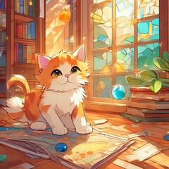 Kitten playing in the room