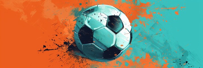 Soccer Football Minimalism Illustration Background in the Colors Turquoise and Orange created with Generative AI Technology