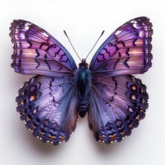 Purple butterfly isolated on white background with shadow.  Purple hairstreak butterfly. Purple...
