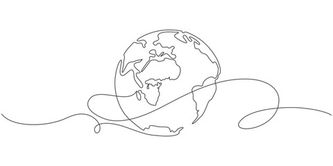 earth globe with plant leaves line art style vector illustration, earth day, environment day illustration