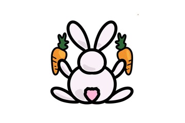Rearview of easter bunny holding two carrots icon illustration