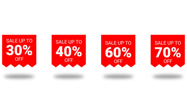 30%, 40%, 60%, 70%, percent discount sale off red tag, label. emblem sale offer, badge price discount number. stamp Flat offer, sticker clearance sale. Finance product emblem.-24