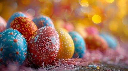 Colorful eggs boasting intricate patterns, heralding the arrival of Easter