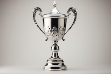 a silver trophy with a white background
