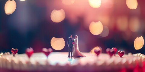 Miniature people : Bride and groom couple standing on The stage , Happy valentine's day concept - Powered by Adobe