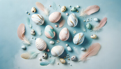 Eco -Easter, eggs decoration pastel colors with negative space - 763407998