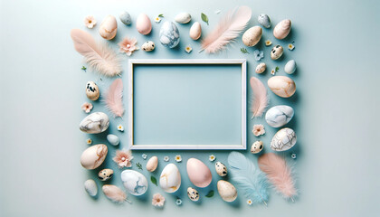 Eco -Easter, eggs decoration pastel colors with negative space - 763408126