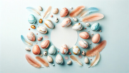 Eco -Easter, eggs decoration pastel colors with negative space - 763408193