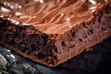 Juicy brownie on a ceramic tile against a galvanized steel background - obrazy, fototapety, plakaty
