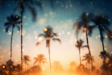 Foto op Plexiglas Palm trees and the sun with a dreamy, hazy effect © KerXing