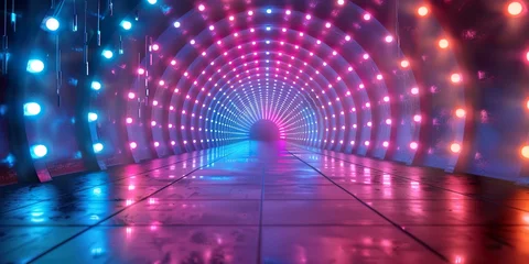 Foto op Plexiglas modern conceptual light tunnel. Retro disco lights. Neon background © Poulami
