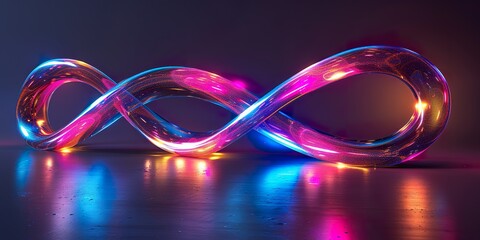 neon effect modern conceptual design, light glowing infinity shape, energy laser loop magic power round wave, - obrazy, fototapety, plakaty