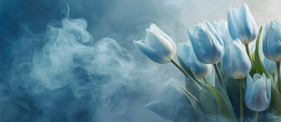 Tulipanes, flores azules de primavera