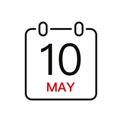 May 10 date on the calendar, vector line stroke icon for user interface. Calendar with date, vector illustration.