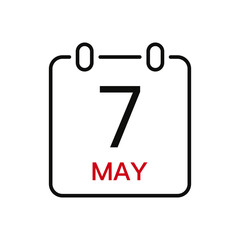 May 7 date on the calendar, vector line stroke icon for user interface. Calendar with date, vector illustration.