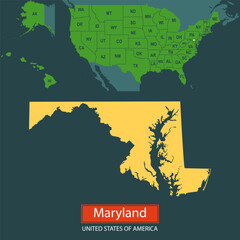 United States of America, Maryland state, map borders of the USA Maryland state.
