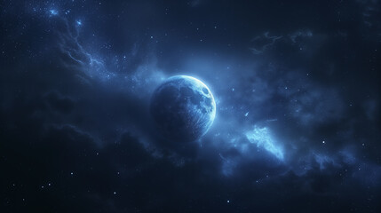 Space landscape, background, night sky with universe, stars, glow.