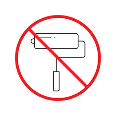 Do not paint sign. Prohibited painting vector icon. No paint icon. Forbidden brush icon. Warning, caution, attention, restriction, danger flat sign design. Paint roller symbol pictogram