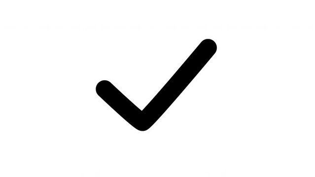 Black tick isolated on white. Graphic synonym exam pass, confirmation mark or good approve