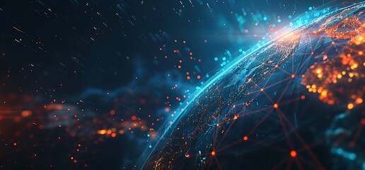 Abstract global network and connectivity concept with glowing light connections on a dark background
