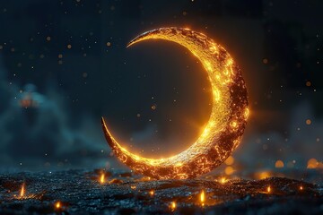 Obraz na płótnie Canvas Ramadan luxury greeting card with intricate and realistic crescent moon