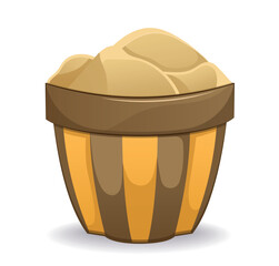 Illustration of money and gold sticker. The whimsical illustrations showcase fine gold dust in a pot, intricately illustrated in a captivating cartoon style. Vector illustration.