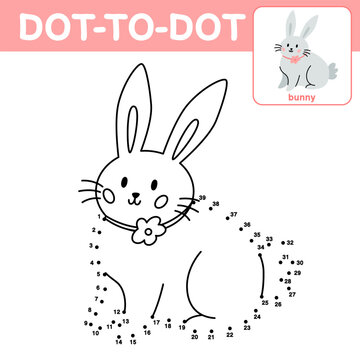 Numbers game, education dot to dot game for children. Cute bunny. Easter coloring book. Vector cartoon illustration.