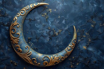 Ramadan luxury greeting card with intricate and realistic crescent moon - obrazy, fototapety, plakaty