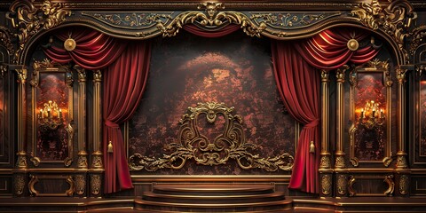 red brown with golden curtain stage with frames,