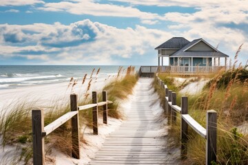 Sandy pathway leading from a beach house to the pristine shoreline